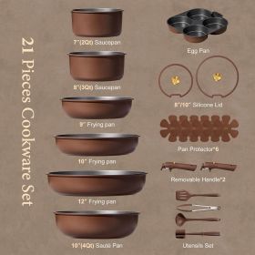 21pcs Pots and Pans Set, Nonstick Cookware Set Detachable Handle, Induction Kitchen Cookware Sets Non Stick with Removable Handle, RV Cookware Se