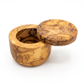 Choixe Mediterranean Olive Wood Salt Cellar & Spice Box with Swivel Lid, Natural Rustic Seasoning Storage Container for Kitchen Countertop