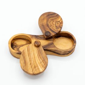 Choixe Mediterranean Olive Wood Dual Spice Box with Swivel Lids, 2-Compartment Handcrafted Salt & Pepper Keeper for Kitchen Countertop & Dining T