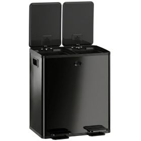 Trash Can, 2 x 5 Gallon Stainless Steel Garbage Can with Soft Close, Stay-Open Lid, Pedals, Inner Buckets, Black