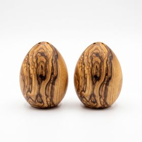 Choixe 2-Pack Mediterranean Olive Wood Salt & Pepper Shakers, Hand-Carved Ergonomic Egg-Shaped Wooden Seasoning Dispenser Set for Dining & Kitche