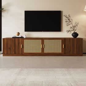 78 TV Stand For TVs Up To 85, TV Console For Living Room, Media Console With Rattan Doors, Adjustable Shelf TV Stand For Bedroom (Option: Walnut)