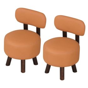 2-Piece Orange Small Footstools, Faux Leather Upholstery & Solid Rubber Wood Legs, 330LBS Load Capacity (Option: defaulttitle)
