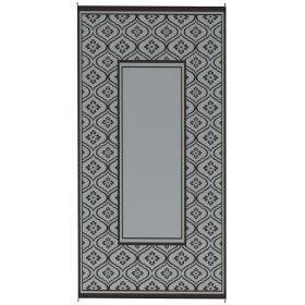 Reversible Outdoor Rug, Waterproof Plastic Straw With Carry Bag, 9 X 18, Black & Gray Gourd Border (Option: Gray)
